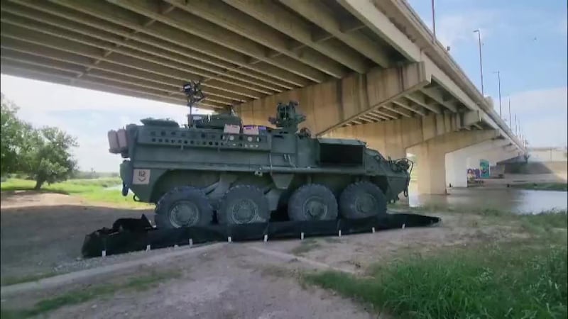A group of armored vehicles and tanks was officially deployed along the riverbanks in Texas.